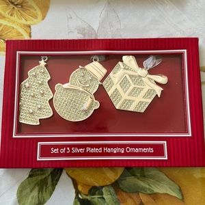 Christmas ornaments set of 3 silver and channeled crystals brand new in box